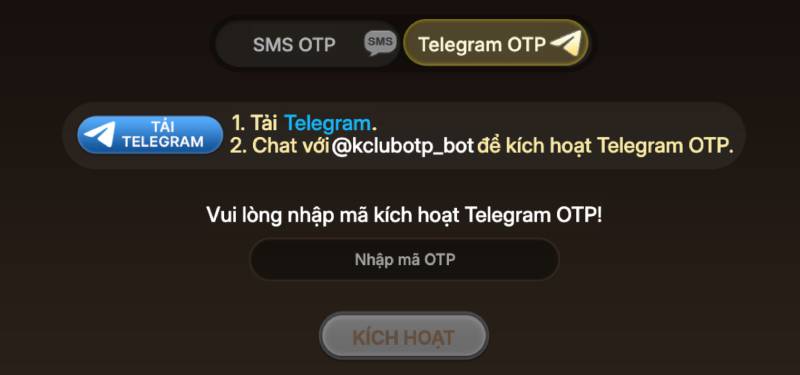 Bảo mật tài khoản với SMS OTP hoặc Telegram OTP