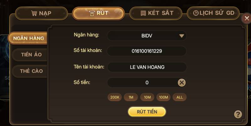 Rút tiền qua ngân hàng